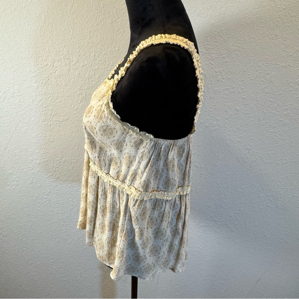 Hem &‎ Thread Cream and Tan. Ruffled pendulum camisole. bohemian style print. - Picture 2 of 11